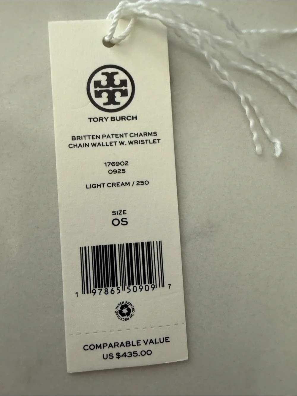 Tory Burch crinkle Cream patent leather Logo Crossbody/wristlet strap Preloved